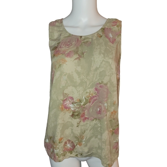 Vintage Carol Little Tank Top Floral Print Tan M - Picture 1 of 3